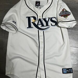 2008 World Series Carlos Pena Devil Rays Baseball - Majestic MLB SIZE YOUTH XL